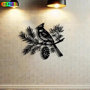 1pc Bird & Pinecone Metal Wall Art,Bird & Pinecone Statue Mural, Ideal Gift for Christmas, New Year, Nature Decor Enthusiasts, Weather-Resistant Metal Wall Decor Wall Sculptures,  Outdoor & Indoor Bird Theme Decor