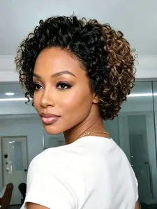 8 Inches Curly Pixie Cut Wig, 13*4 Lace Front, Human Hair, Natural Short Hair Style, 180% Density, Women's Fashion Accessory, Lace Front Wigs