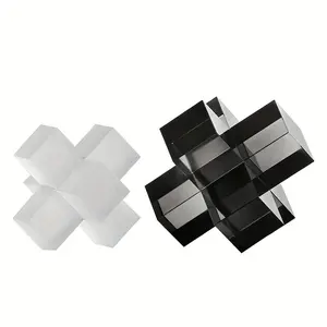 1Pc Matte, Grey Geometric Cross Crystal Decoration, Minimalist Light Luxury Bookshelf Divider Study Desk Decoration Home Art Still Life Display Stand