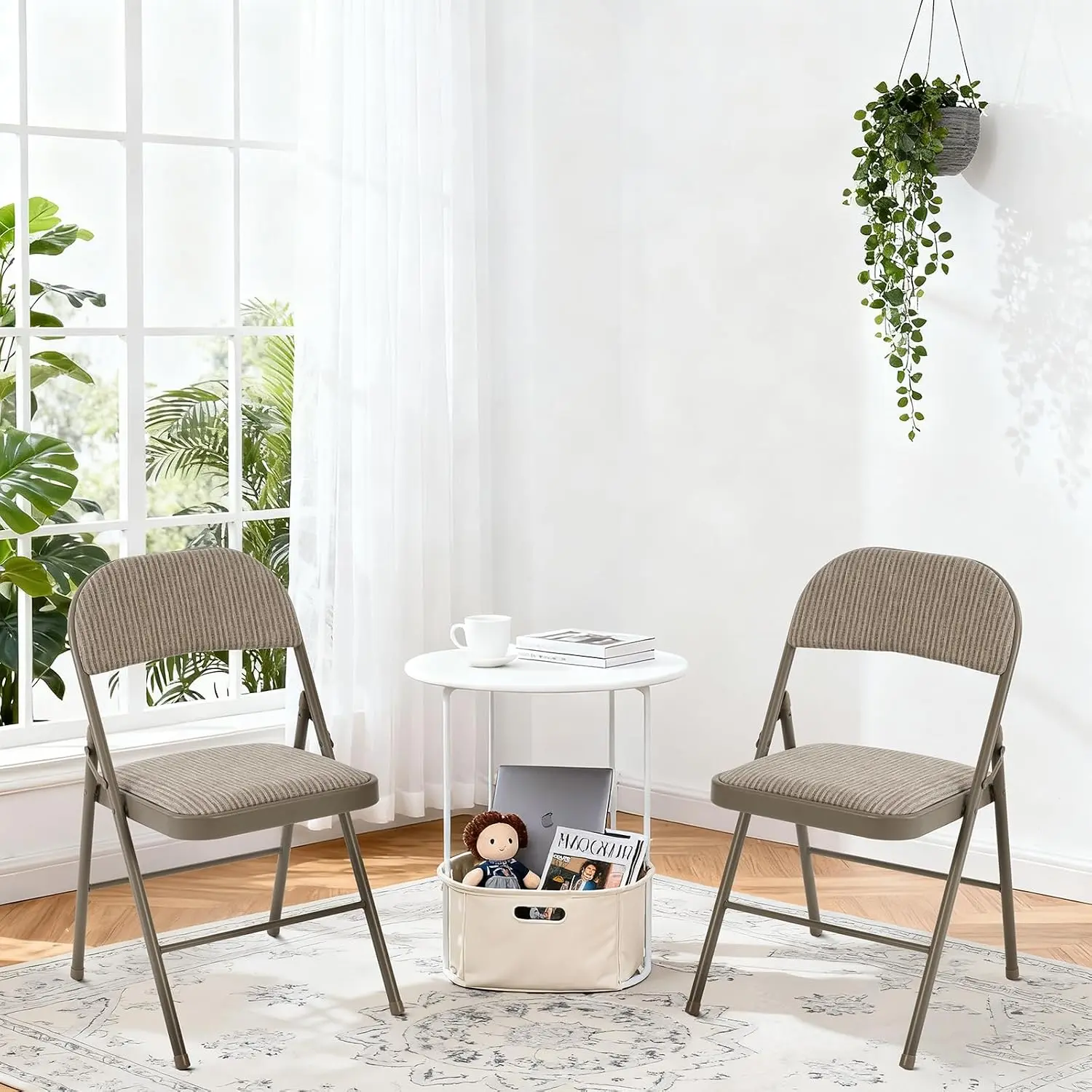 2 Pack Folding Chairs, Fabric Dining Chair Set with Padded Cushion and Back, Indoor Outdoor Seat for Home Office Events Wedding Party