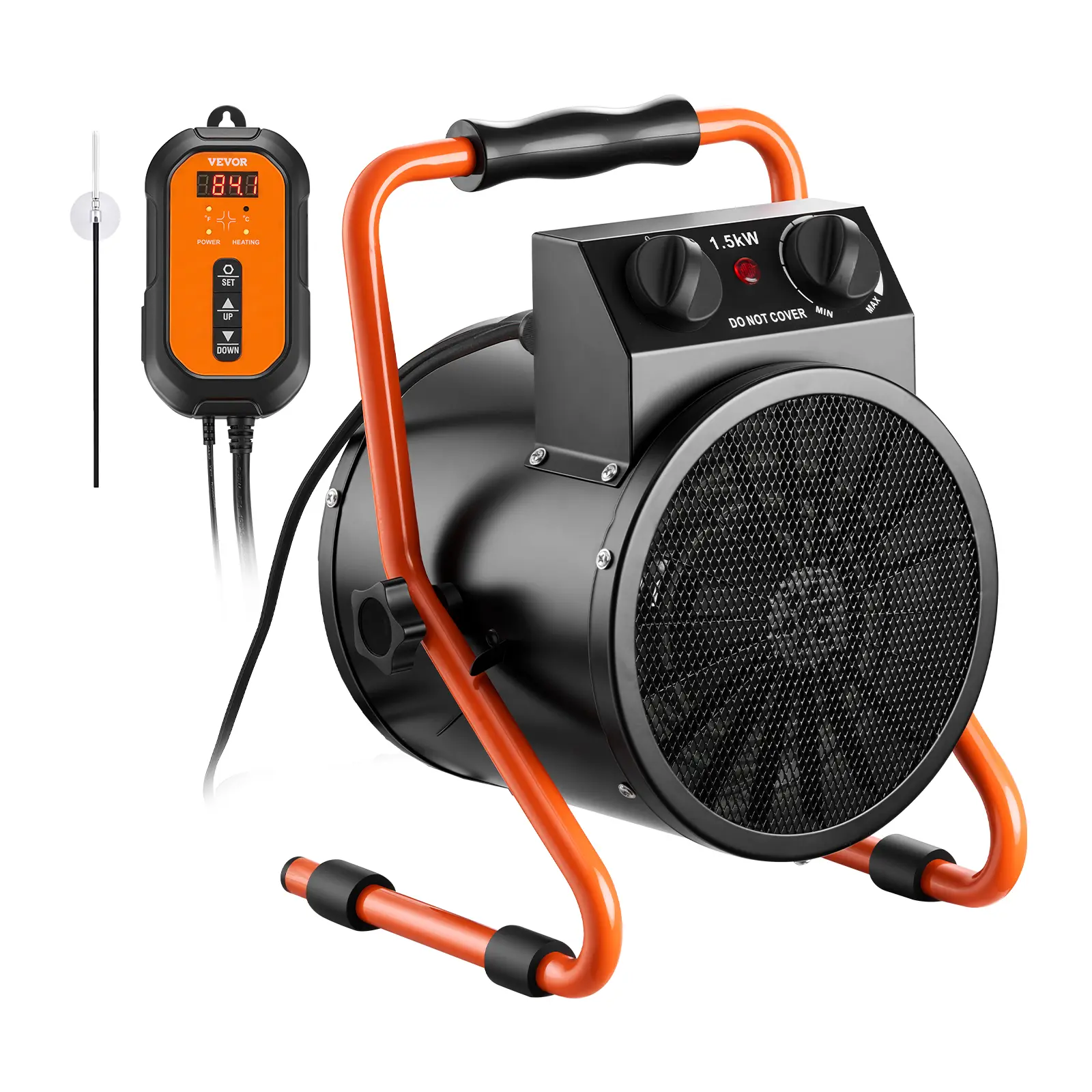 VEVOR 1500W Power Portable Greenhouse Heater, Electric Space Heater with Thermostat, Fan & High Heat Modes, 25° Adjustable Angle, Adjustable Heating, IPX4 Protection, Overheat Shut-Off, Flame-Retardant, for Grow Tent, Home Office