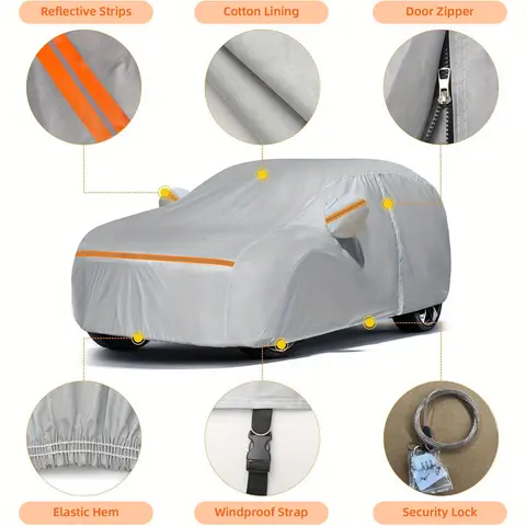 Multifunctional Protective Car Cover & Shelter - Universal Waterproof Cotton Cover with Zipper Door, Dustproof, Scratch Guard, Sun/Paint Protection, Elastic Hem, Easy Installation for Sedan & SUV, Ideal for Garage Parking & All-Weather Use