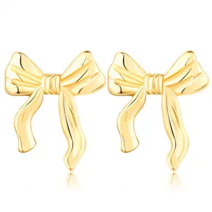 Golden S925 Sliver Bow Earrings for Women Cute Ribbon Earrings Golden Silver Bow Knot Earring Bow Stud Earrings Birthday Party Jewelry Christmas Gifts for Women Girls