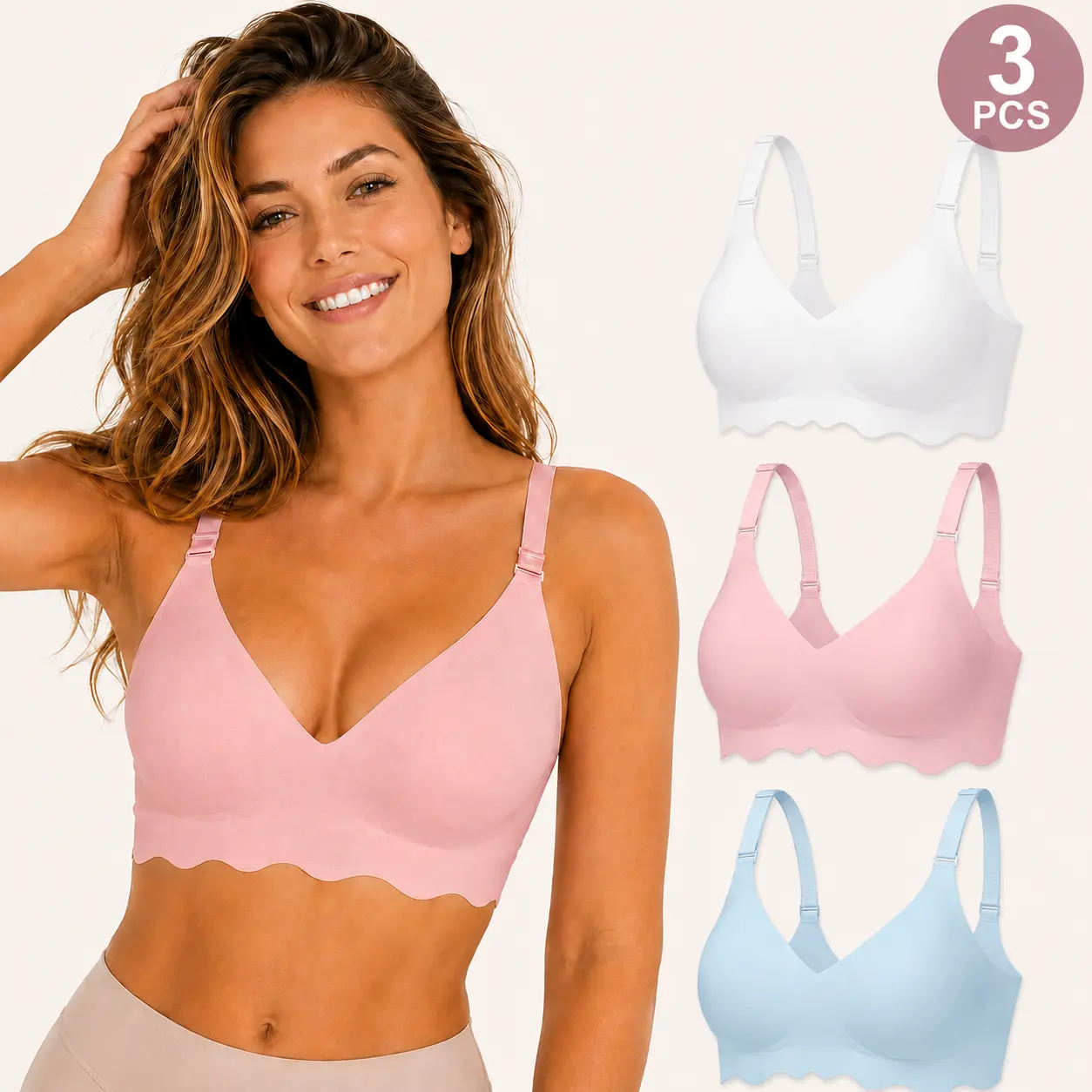Hicloth Jelly Bra for Women, Wireless Seamless Full Coverage T-Shirt Bra, No Underwire Ultra Soft Padded Bralette with Lifting Side Support for Everyday Sleep Lounge