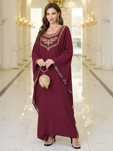 Women's Boho Ethnic Embroidery Long Dress, Beachwear Bikini Cover-Up, Loose-Fitting Sun Protection Robe for All Seasons