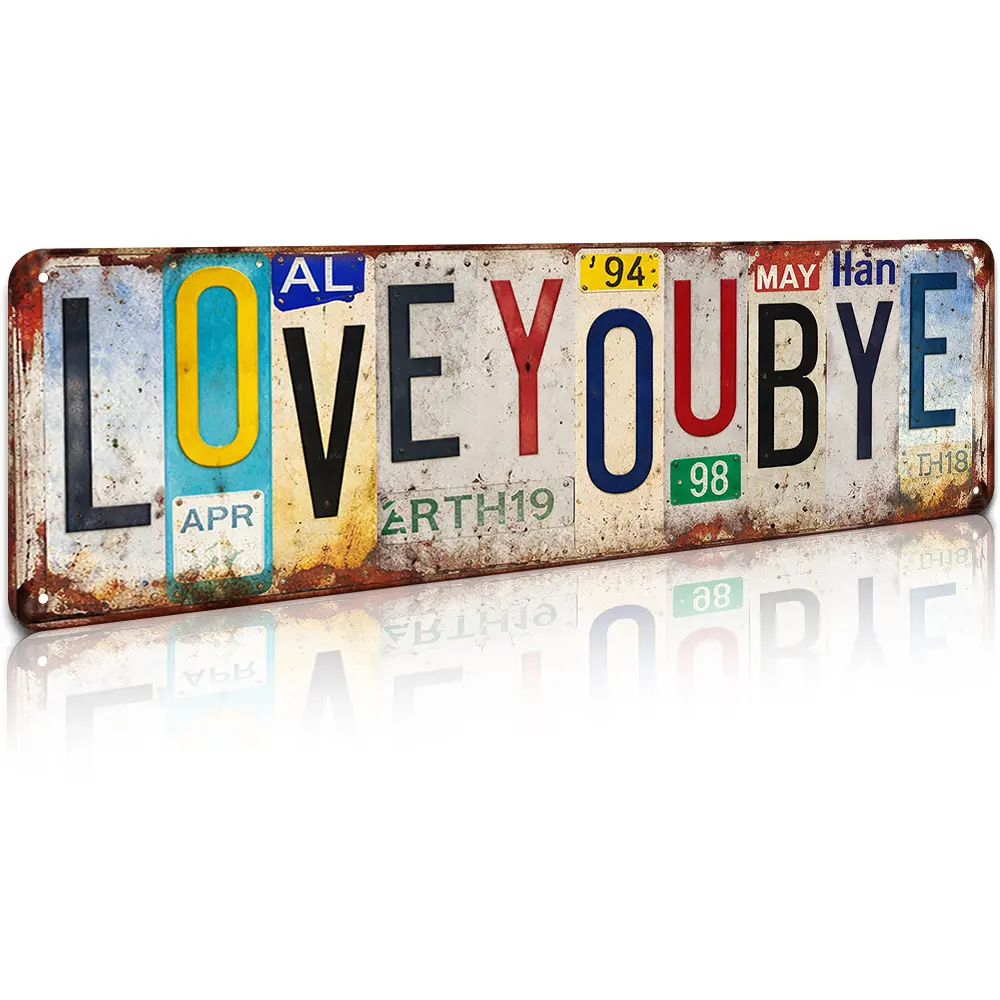 Vintage "Love You Bye" Aluminum Wall Decor Plaque - 16x4 In Retro Rustic Casual Romantic Holiday Home Decor Products, Metal Street Sign for Living Room Home Bar Gift