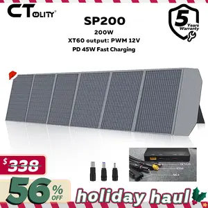 Holiday Haul CTOLITY SP200 Foldable 200W Solar Panel 20.5V High-Efficiency USB Output for Outdoor Camping RV Power Station with MC4 Connectors & 45W Fast Charging Waterproof Portable Durable Smartphone - Emergency