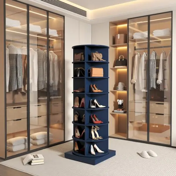 Bellemave 360° Rotating Shoe Organizer Rack, 7-Layer Particle Board Storage Cabinet, Holds 28 Pairs of Shoes for Home Organization, Rotates 360°