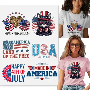 6PCS American Vintage 4th July America Design Iron On Transfer T-Shirt Stickers Iron Heat Transfer Red White and Blue Fourth of July Patriotic Transfer Direct to Film Transfer DTF Transfers