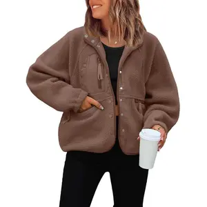 Women's Fuzzy Sherpa Fleece Jacket Winter Coat Warm Button-Down Nurse Outfit Fall & Daily Wear Can be used with raincoat