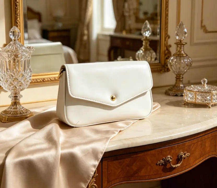 Cream White Monogram Envelope Crossbody Bag, Inspired Summer Shoulder Purse, Lightweight Flap Bag for Vacation & Brunch