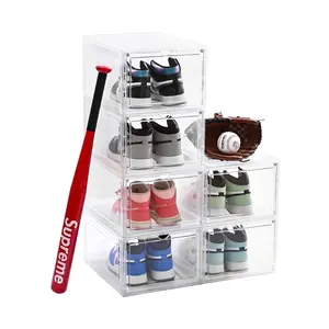 HIMO 6-pack Thicken & Sturdy Clear Drop-Front Shoe Boxes, Stackable Closet Organizer for Sneakers/Boots, Fits Men's Size 12 (13.5x10.5x7.4in)