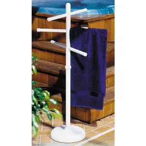 212 MAIN All-Plastic Portable 3-Bar Towel Tree Stand, 50-in Adjustable Bars, Modern White Bathroom Shower Organizer & Equipment for Bathroom, Outdoor Use, Bathroom Shower Equipment