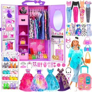 Doll Wardrobe Suit: Including 106 Pieces of Doll Clothes and Accessories for Girls Aged 6-12, Including a Doll, Wardrobe, Fashion Clothing Suit Suit, Luggage, Shoe Rack and Other Accessories. Birthday Gifts, Christmas Gifts, Holiday Gifts, Party Gifts