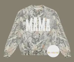 MAMA Camo Sweatshirt- Heavy Crew SWEATSHIRT, Cozy Hunting Streetwear Sweatshirt, 3D Graphic Sweatshirt, Unique Realistic Print, Casual Street Style