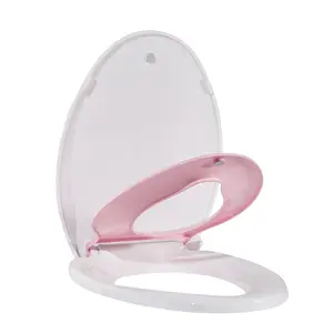 19" Elongated Toilet Seat for Adult and Child, Built-In Potty Training with Soft Quiet Close Non-Slip Design, Magnetic Children's Seat and Cover, Pink Color, Easy Installation