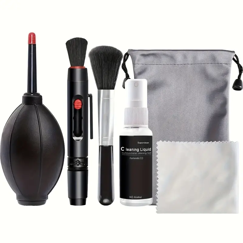 Luxury 6pcs Lens Cleaning Kit Scratch-Free Deep Clean Camera Cleaning Tools Set, Portable Professional Electronic Cleaning Kit for Computers, Phones, Laptops, Lens Cleaning Pen, Camera Cleaning Brush, Cleaner Spray Bottle