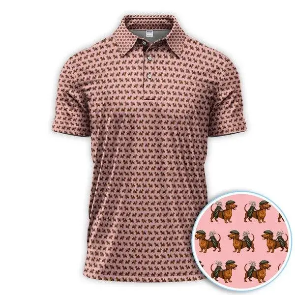 Men’s Dachshund Pattern Golf Polo Shirt Lightweight Wiener Dog Print Performance Top