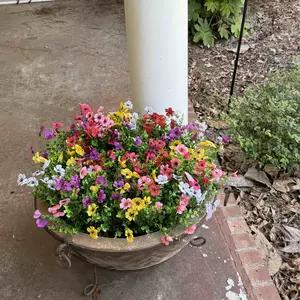 Artificial Flowers for Outdoor Indoor Garden Home Decoration, Faux Flower Daisy with Eucalyptus Leaves Fake Plants Greenery Boxwood Porch Patio, 12 Bundles (Mix Pink Red Purple Yellow)