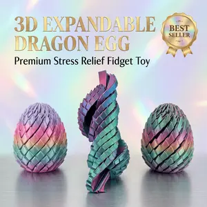 3D Printed Fidget Sensory Toy Twistable Dinosaur Egg, Expandable PLA Spiral Desk Toy, Rotating Tactile Egg for Desk Play & Display, Holographic Gift Pouch, 7.5cm, 80g