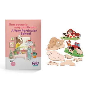 Bilingual Book & Game Bundle: A Very Particular School Paperback Book + Wood Coloring Farm