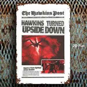 2D Flat, 1pc Hawkins Post: Upside Down Edition Metal Sign - 20.32x30.48 cm Iron Wall Art, Decor for Bathroom, Living Room, Bedroom, Garden, Yard - Unique Gift Idea, Vintage Style, Rustic Design, Durable Metal Sign