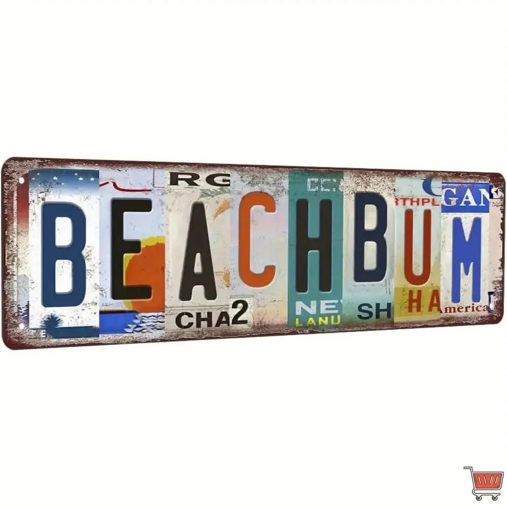 Cenacle Vintage Beach Bum Metal Tin Signs Beach Room Decor Surfboard Wall Decor Surf Board Decor for Bedroom Beachy Room Decor Aesthetic Street Signs Home Wall Decor 16 X 4 Inches