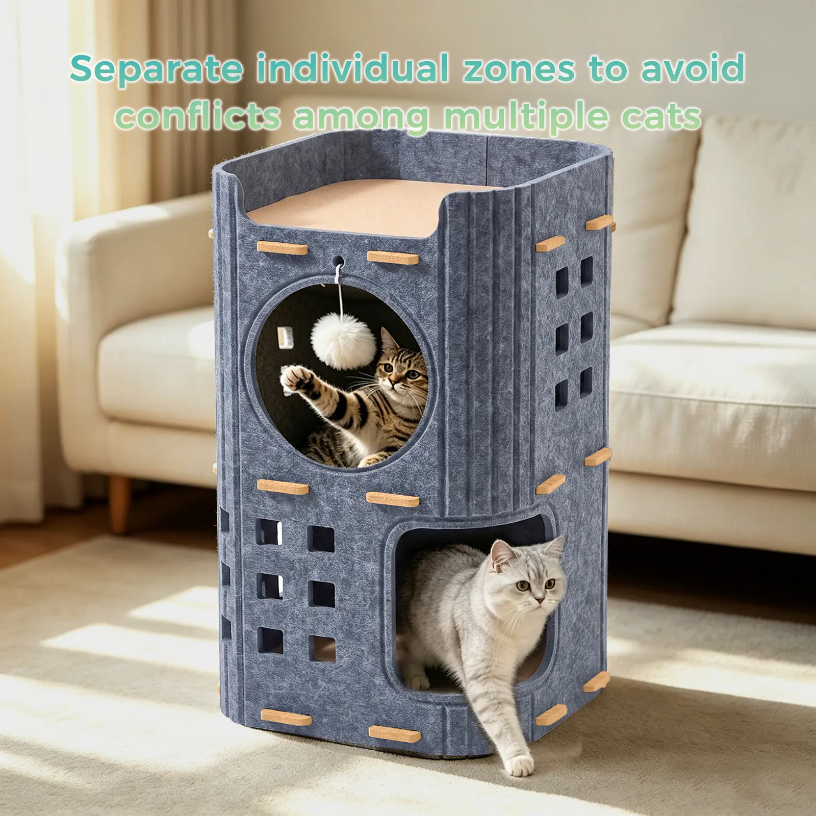 3 Tier Felt Cat Tree Condo With ball Toy Sturdy Indoor Kitten Play Tower Easy Assembly Multi Level Cat House For Sleeping Resting Playing Home Decor Pet bed house