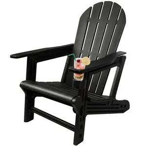 Adirondack Chair, HDPE Weather Resistant Adirondack Chairs, Wooden Textured, Patio Chairs With Cup Holder, for Patio, Backyard Deck, Fire Pit & Lawn Porch(Black)