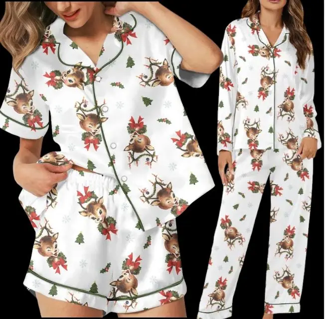 Vintage Reindeer Christmas Pajama Set – Retro Holiday Sleepwear for Cozy Nights