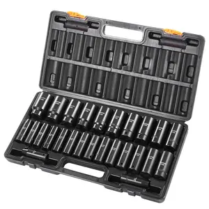 VEVOR Impact Socket Set, 1/2 26 Piece Impact Sockets, Deep Socket, 6-Point Sockets, 1/2 Inches Drive Socket Set Impact Metric 10mm - 36mm, Cr-V Rugged Construction, with a Storage Cage