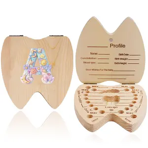 Wooden Baby Tooth Storage Box, Dental Memorial Keepsake, Fetal Hair & Umbilical Cord Organizer, Milestone Growth Commemorative Gift
