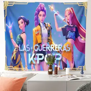 Las Guerreras K-Pop Anime Girl Group Warrior Characters Wall Tapestry, HD Printed Korean Pop Style Art Wall Hanging, Vibrant Music Theme Decor, for Bedroom Living Room Dorm Teen Room