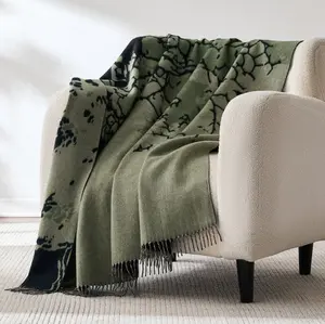 Lush Decor x Chuks Collins Threaded Roots Wool Throw Blanket - Nature-Inspired Earthy Hues & Premium Wool Cashmere Blend for Modern Home Decor