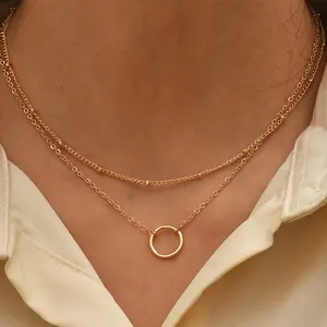 Boho Chic Women'S Golden-Tone Ring Necklace - Elegant Zinc Alloy Chain with Heart Charm, Perfect for Casual Attire or Gifting, Casual Jewelry|Boho Chic Style|Zinc Alloy Necklace necklace necklace stack charm necklace