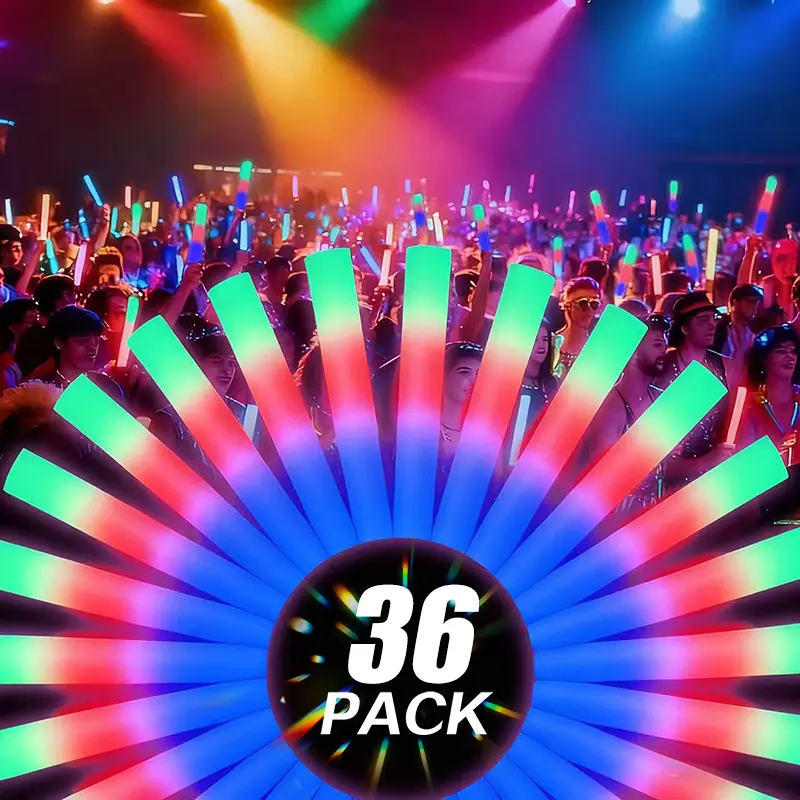 LED Glow Sticks 36-Pack - Multi-Color, 3 Dynamic Modes, Battery-Operated Party Supplies & Favors for Weddings, Festive Celebrations, Home Decor Gifts for Loved Ones, Wedding