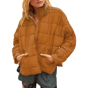 Huaqiao Womens Quilted Puffer Jackets Lightweight Zip up Short Winter Coat with Pockets
