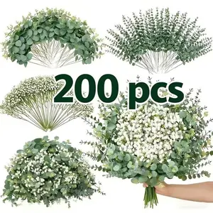 200 Pcs Mixed Artificial Eucalyptus Stems, Baby's Breath Flowers for Weddings, DIY Bouquets, Home Decor, Fake Greenery, Faux Eucalyptus Greenery, Fake Plant Decoration