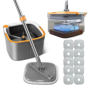 Spin Mop and Bucket Set with Self Separation Dirty and Clean Water System Self Wringing 360° Rotating Clean Mop-Head for Hardwood Tile Marble Floors