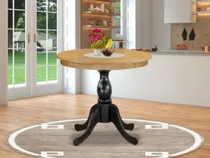 EAST WEST FURNITURE - AST-OBK-TP - Mid Century Dining Table - Oak Table Top and Black Pedestal Leg Finish