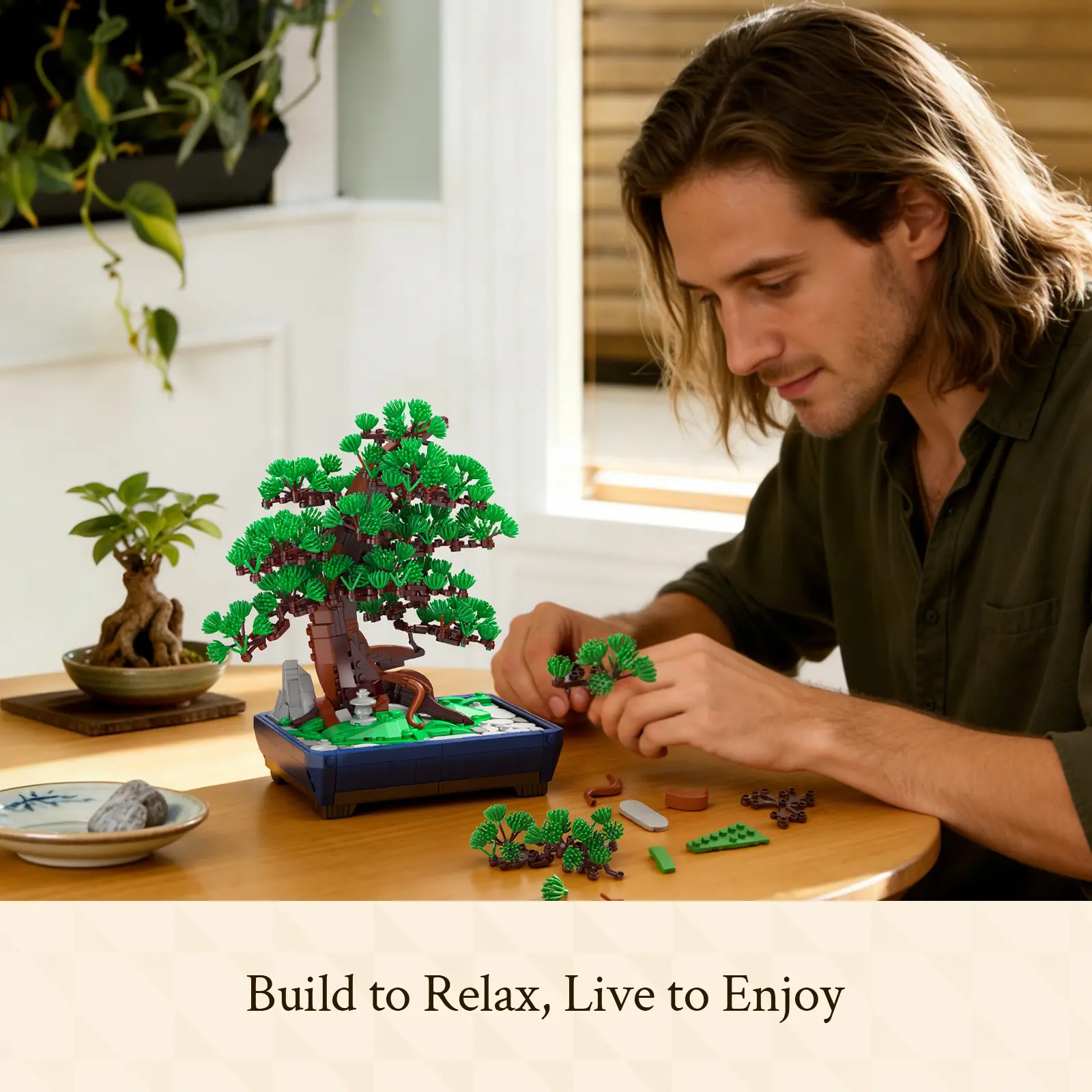 Summervibes】WISE BLOCK 950-Piece Artificial Pine Building Model