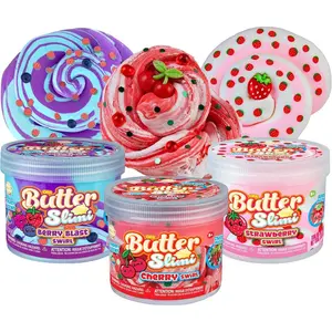 ORB GOAT Fluffy Butter Slime Very Berry 3 Pack Kit - Smooth, Soft, Fluffy Scented Berry Blast, Cherry, Strawberry Swirl ORB Butter Slimes For Kids - Party Favors Gifts with Resealable Slime Containers