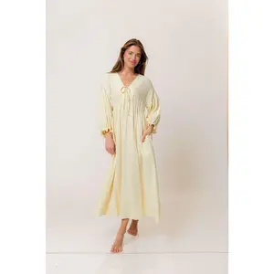 Hunter 100% Cotton Midi Dress in Custard Foliage - Bump Friendly
