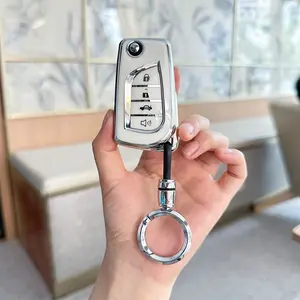 ACEBOY for Toyota Key Fob Cover with Keychain, Key Shell Cover Holder Compatible Toyota RAV4 Fortuner Tundra Camry Highlander Corolla Smart Key Fob