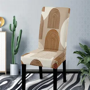 Black and white vertical stripe splicing design polyester printed chair cover, Dining Chair Slipcover, modern minimalist style, geometric pattern embellishment, paired with beige fabric backrest, suitable for dining or office chairs