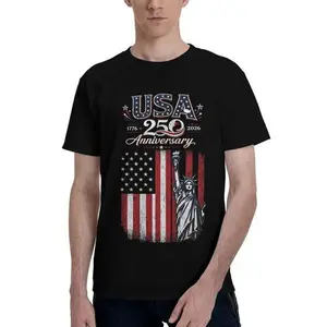 Menswear USA 250th Anniversary Commemorative T-Shirt - Casual, Round Neck, Short Sleeve, Unisex Streetwear Printed Top for 1776-2026 July 4th Independence Day Celebration