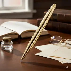 Stainless Steel Ballpoint Pen, Office Stationery, 1.0mm Medium Point, Anti-Slip Metal Barrel, Quick-Dry Gel Ink. Ideal for Office, Business, Exams, School & Note-Taking. Refillable, Unisex Gift for Teachers, Students, Professionals. Gold & Silver Colors.