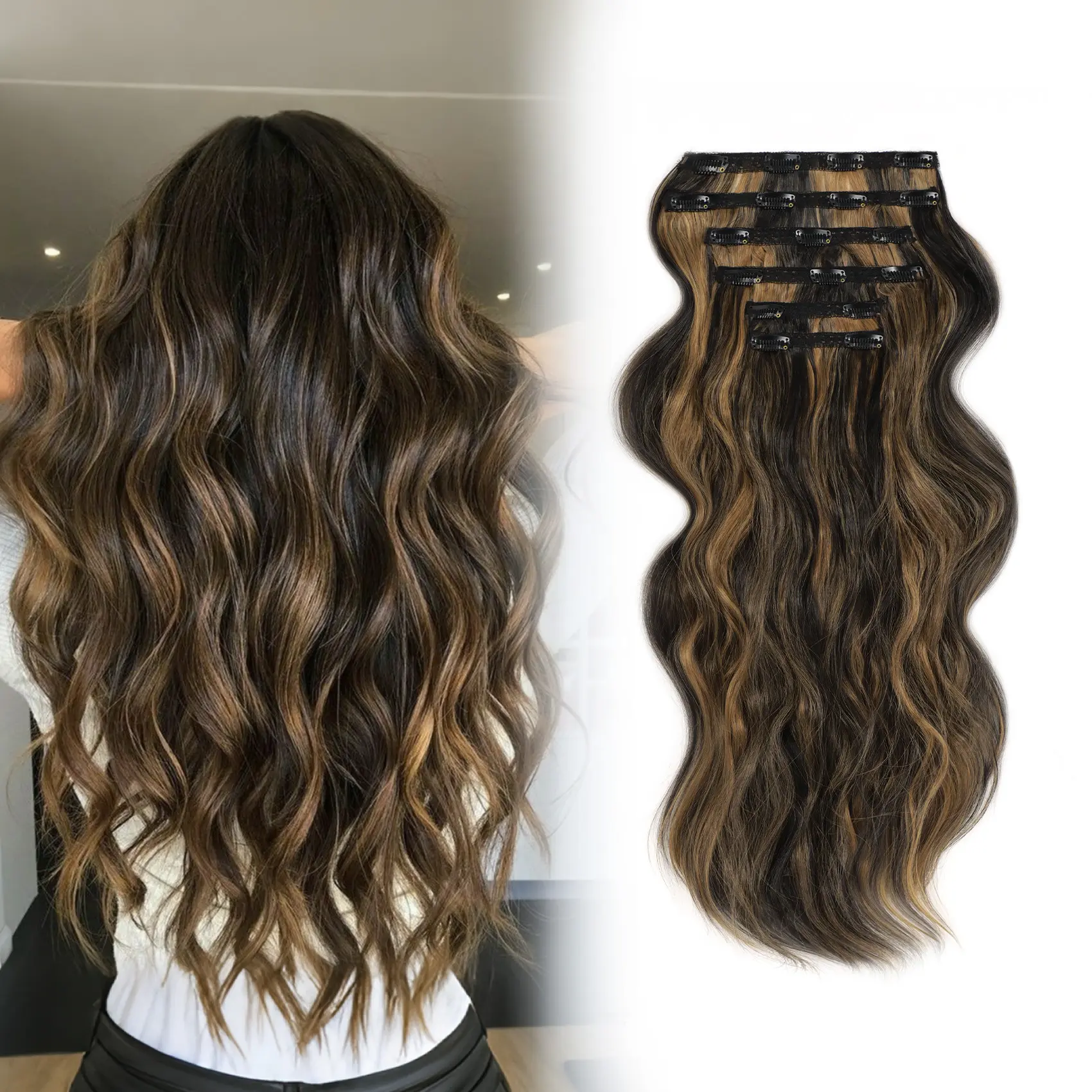 Black With Caramel Blonde  Highlights