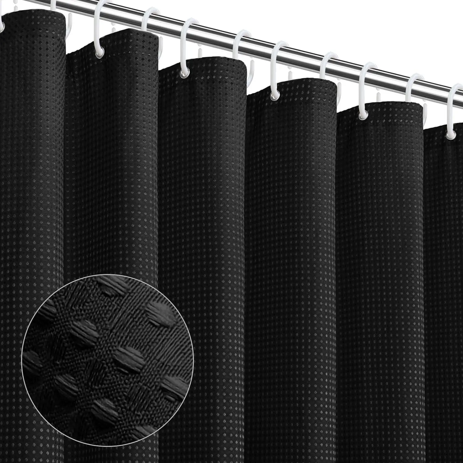 Waffle Weave Textured Home Decor Shower Curtain, 1 Count Waterproof Shower Curtain with 12 Hooks, Bathroom Decor Supplies for Home Hotel Salon