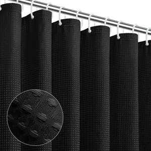 Waffle Weave Textured Home Decor Shower Curtain, 1 Count Waterproof Shower Curtain with 12 Hooks, Bathroom Decor Supplies for Home Hotel Salon